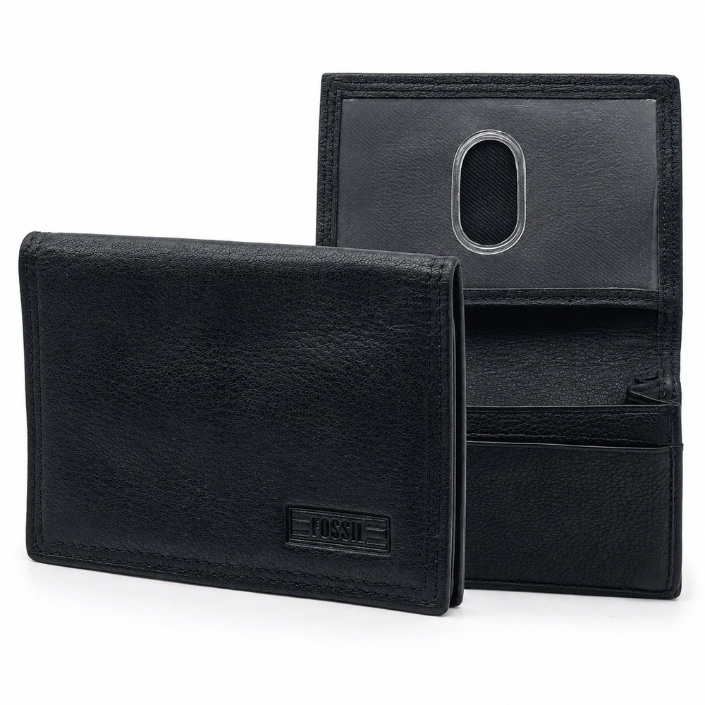 Fossil Black Leather Bifold Wallet Classic Minimalist Heritage EDC Dad Core